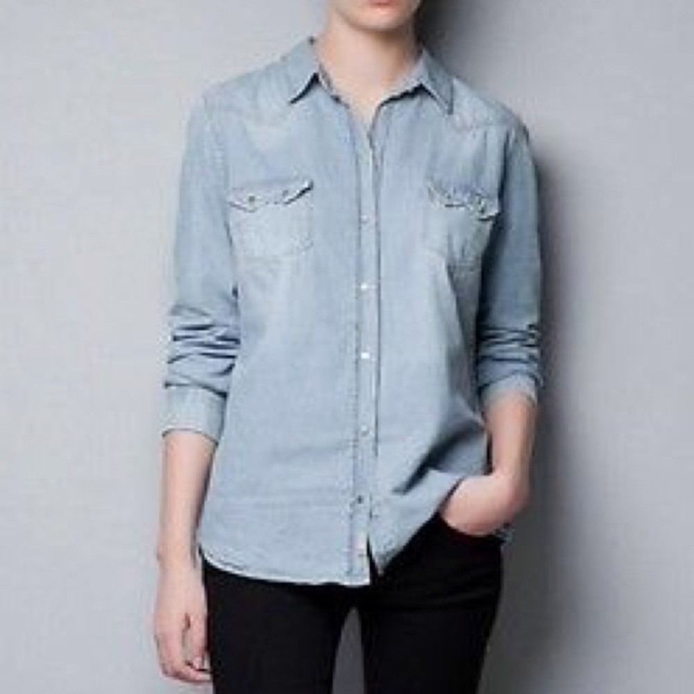 Zara Sky Blue Button-Up Blouse
